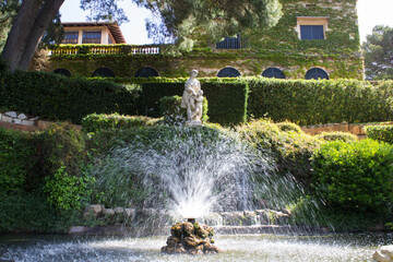 Beautiful view of the fountain in the gardens of Saint Clotilde. Lloret de Mar. Spain.
