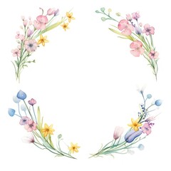 Fototapeta premium Flowers easter circle border pattern plant white background.