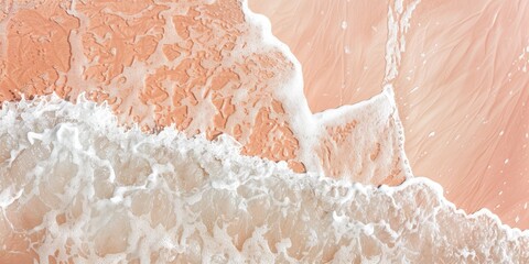 Fototapeta premium Coastal Elegance: Aerial View of Turquoise Waters and Pink Sand Beach with Breaking Wave