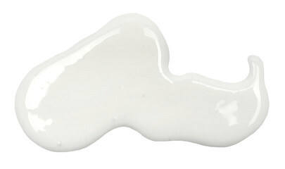 Spilled probiotic yogurt puddle isolated on white background and texture, top view	