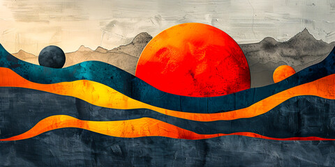 Surreal sunset waves - abstract minimalist art