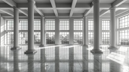 Naklejka premium Empty Room With Columns Overlooking City