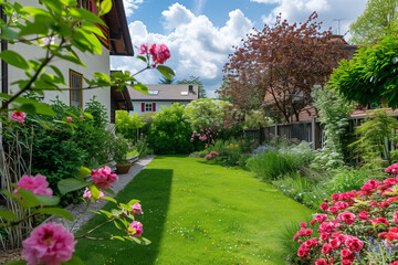 Gartenanlage in voller Blütenpracht