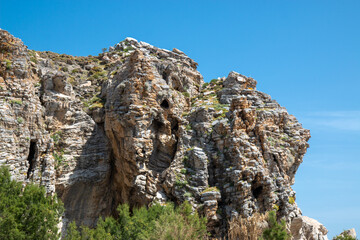 Rock formation at the coastline at the Therma Springs Beach Kos Island South Aegean Region...
