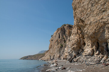Rock formation at the coastline at the Therma Springs Beach Kos Island South Aegean Region...
