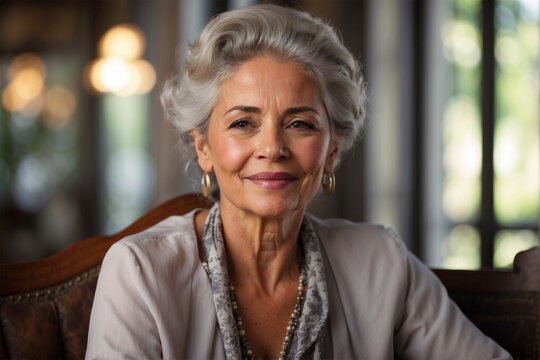 Fancy elderly woman sitting in a chair