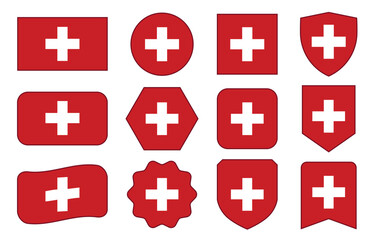 Obraz premium Vector Flag of Switzerland in modern abstract shapes, waving, badge, design template