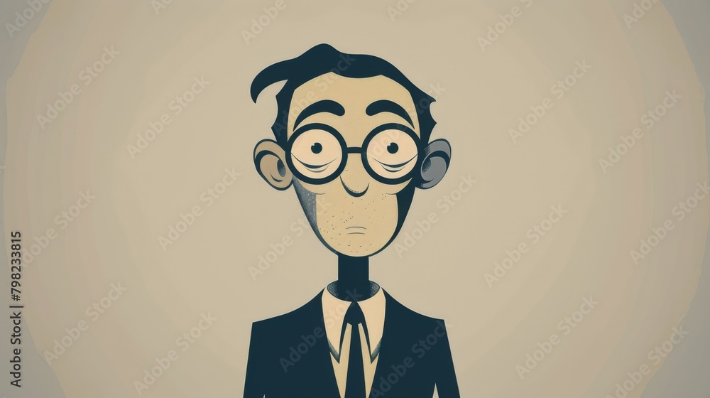 Poster a cartoon character with glasses and a suit on, ai