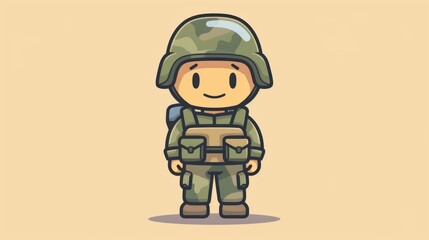 Naklejka premium A cartoon soldier with a backpack and helmet on, AI
