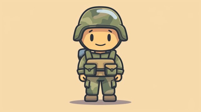 A cartoon soldier with a backpack and helmet on, AI