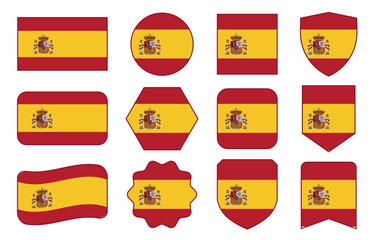 Vector Flag of Spain in modern abstract shapes, waving, badge, design template