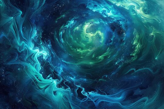 Mesmerizing Blue Green Liquid Swirls in Galactic Ocean Depths