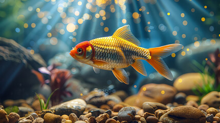 Vivid Aquarium - Orange Goldfish Swimming Amidst Bubbles