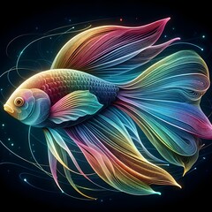 Transparent black rainbow fish with a thin bright outline.