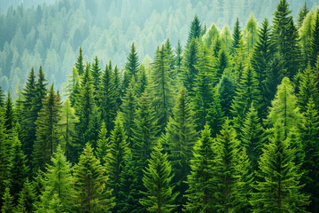Fototapeta premium Healthy green trees in a forest of old spruce, fir and pine