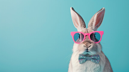 "Funny Easter Animal Pet: Easter Bunny Rabbit with Sunglasses, Giving Thumbs Up, Isolated on Orange Background", "Funny Easter Concept Holiday Animal Celebration Greeting Card: Cool Easter Bunny Rabbi