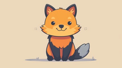 Naklejka premium A cartoon fox sitting on a brown background with its eyes closed, AI