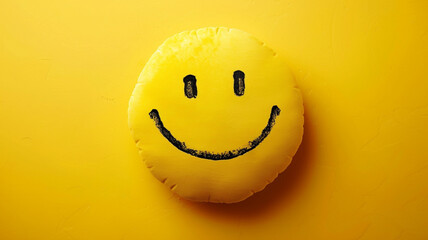 joyful, smiling face over a yellow backdrop.