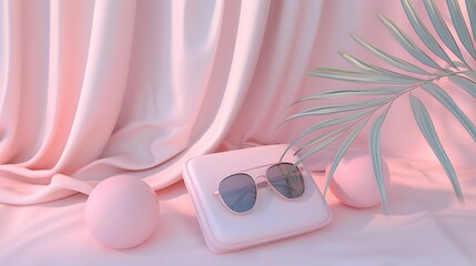 A soft pastel canvas adorned with a chic sunglasses case mockup, blending fashion accessory with the subtle hues of abstract inspiration.