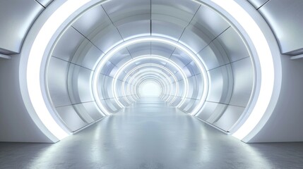 Futuristic tunnel of a spaceship with illumination. 3D style. AI generative.
