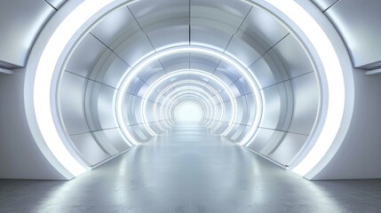 Fototapeta premium Futuristic tunnel of a spaceship with illumination. 3D style. AI generative.