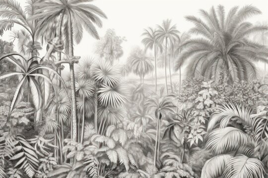 Tropical forest drawing sketch vegetation.