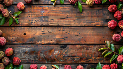 Lychees on a wooden background nature