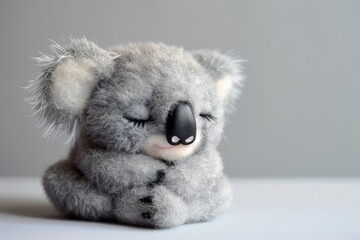 A plush koala toy peacefully sleeping on a fluffy surface