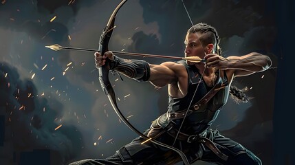 archer in a competition aiming at the target