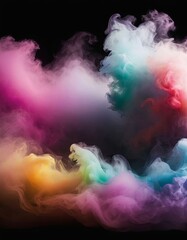 Colorful waves of smoke create a dynamic and abstract display against a dark backdrop