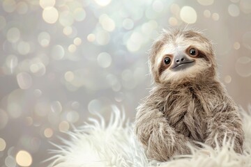 Fototapeta premium A charming baby sloth appears contemplative