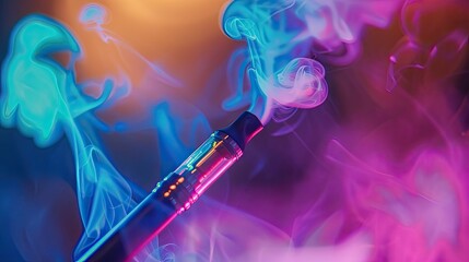 electronic cigarette in colorful smoke. selective focus