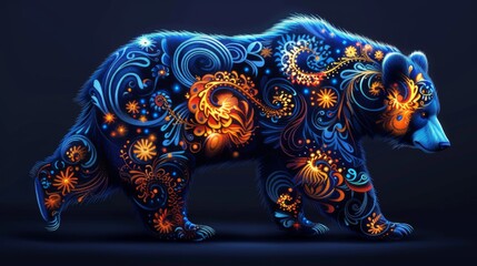 Fototapeta premium A large bear with a floral pattern on its back, AI