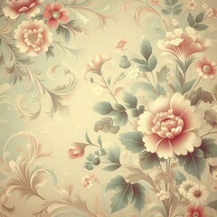 Retro floral background illustration showcasing vintage floral wallpaper design in soft pastel hues and delicate floral motifs