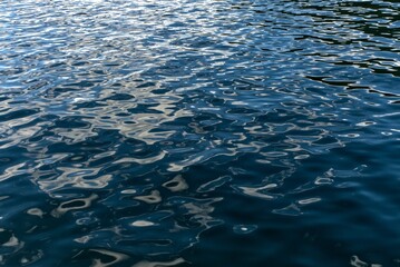 Dark blue water surface from the lake with slight waves.