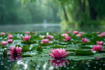 Water lilies in a beautiful park. Incredible scenery.
