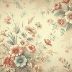 Retro floral background illustration showcasing vintage floral wallpaper design in soft pastel hues and delicate floral motifs