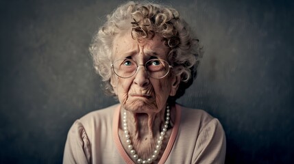 Elderly lady with a pensive expression on a vintage background. Portraiture capturing emotion, styled in nostalgic tones. Ideal for storytelling or editorial use. AI