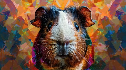 A guinea pig is shown in a colorful mosaic of geometric shapes, AI