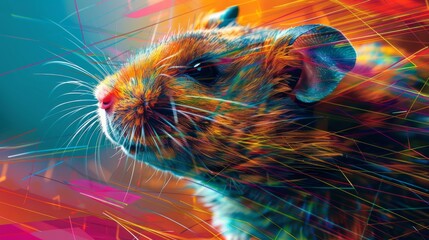 A close up of a colorful rodent with bright colors, AI