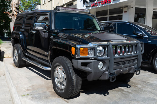 ISTANBUL, TURKEY - APRIL 21, 2024: Hummer H3 (Model 2006) on the showroom. It is a middle class SUV model produced by Hummer between 2005 and 2010.