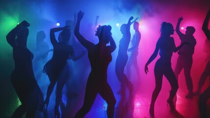 Silhouettes of people dancing in a club blurred background created with Generative AI