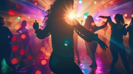 Silhouettes of people dancing in a club blurred background created with Generative AI