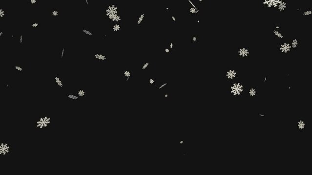 Isolated falling snow on black screen
