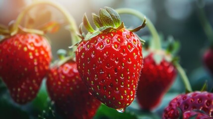 strawberry close-up on a branch. selective focus