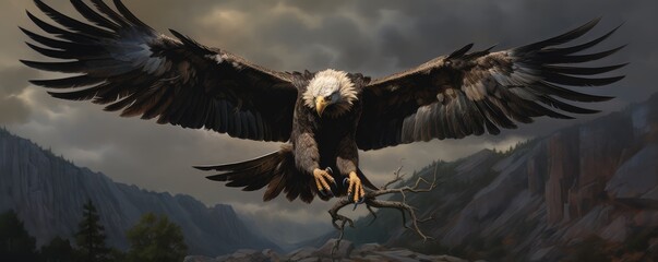 Majestic eagle flying over mountains