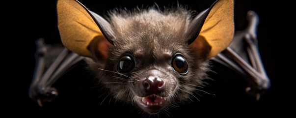 detailed view of a bat with emphasis on its striking eyes. - obrazy, fototapety, plakaty
