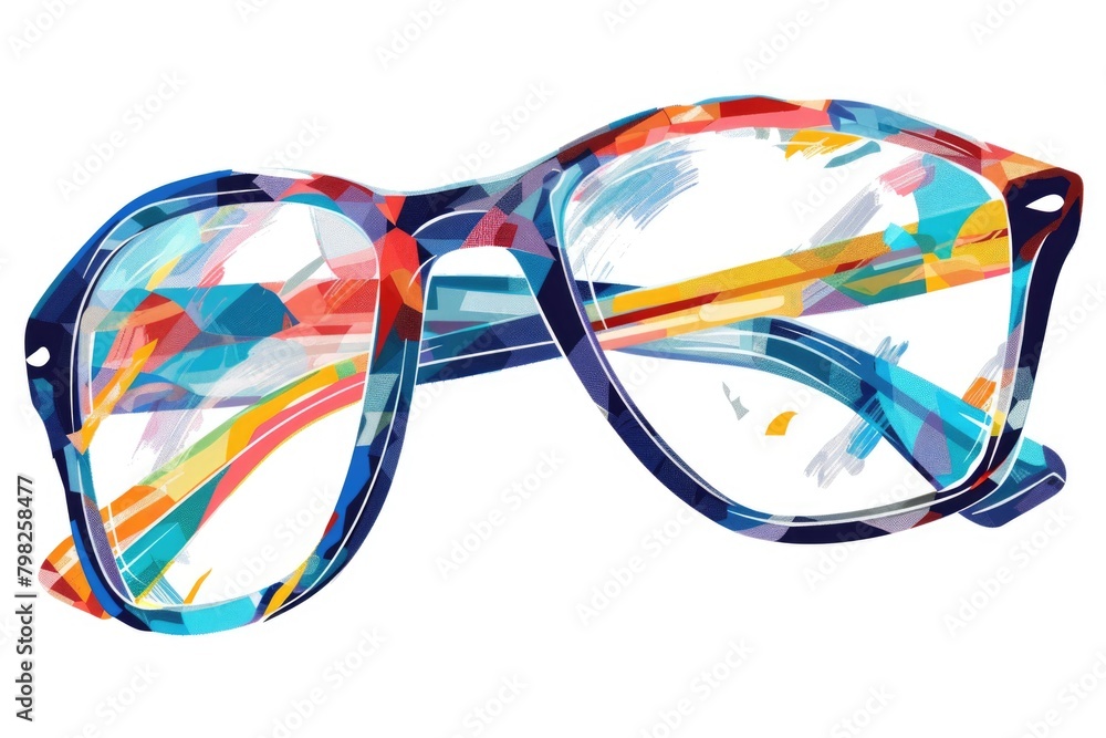 Poster colorful glasses with various frames on a plain white background. suitable for product showcasing or