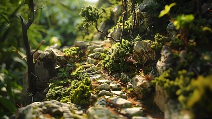 Obraz na płótnie Canvas a dense forest to the heights of a towering mountain range, the HD camera captures the diverse beauty of nature in miniature architecture landscape models, with miniature