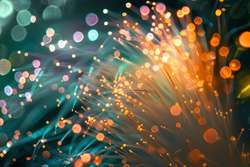 Intricate Web of Fiber Optic Cables Transmitting Data Signal